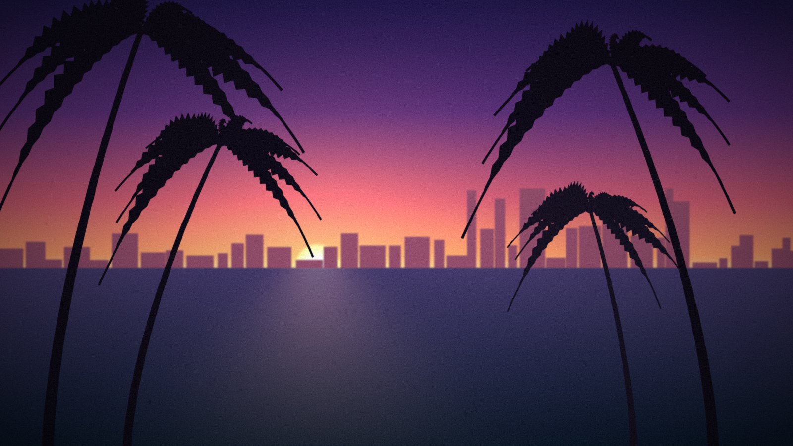 Palm trees and the Miami skyline at dusk